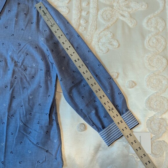 NWT Croft & Barrow chambray blouse XL button up anchor print striped cuffs - Picture 6 of 11